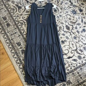 Sleeveless Navy Tiered Button-Front Dress S/M